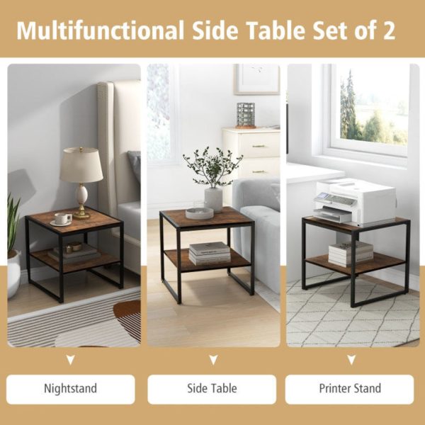 2 Pieces Industrial 2-Tier Side Table Set with Open Shelf Online now