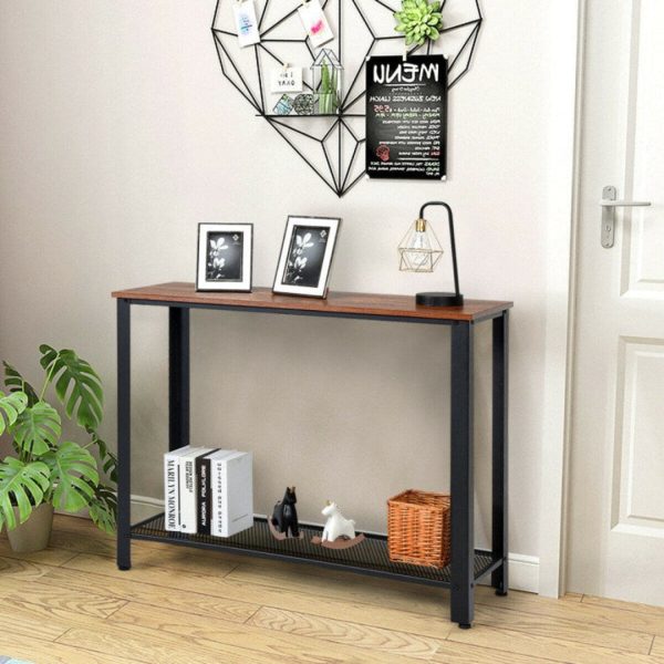 Wood Console Sofa Table with Adjustable Feet and Storage Shelf Hot on Sale