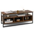 3-Tier Industrial Style Coffee Table with Open Shelf and 3 Storage Cubbies For Discount