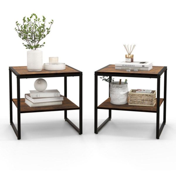 2 Pieces Industrial 2-Tier Side Table Set with Open Shelf Online now