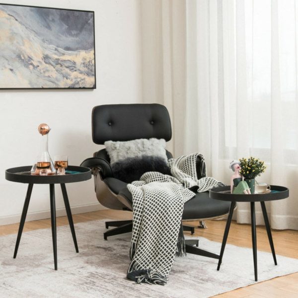 Set of 2 Stylish Nesting End Tables with Wooden Tray Top and Steel Legs Hot on Sale