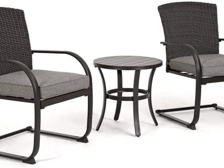 Grand patio 3 Piece Outdoor Bistro Set with Cushioned Wicker Spring Chairs and Metal Side Table Online