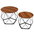 Set of 2 Modern Round Coffee Table with Pentagonal Steel Base For Sale