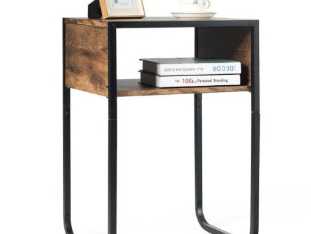 Industrial Side Table with Anti-Rust Steel Frame and Open Storage Online now