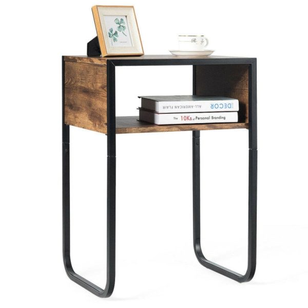 Industrial Side Table with Anti-Rust Steel Frame and Open Storage Online now