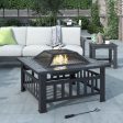 U-style Outdoor Metal Wood Burning Square Fire Pit with Spark Screen, Log Poker and Cover RT Hot on Sale