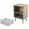 Mid-Century Wood Nightstand, Bed Sofa Side Table with Drawer and Shelf, Modern End Table for Living Room Bedroom Office,Natural and White on Sale