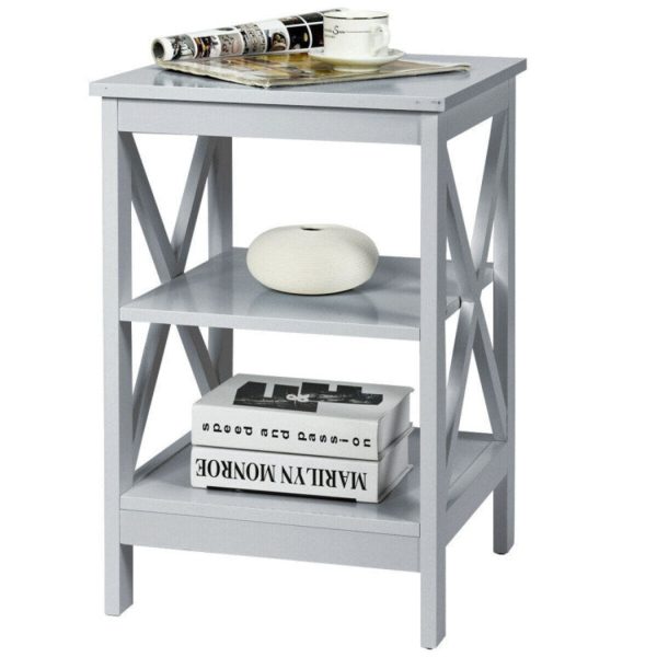 3-Tier Nightstand End Table with X Design Storage Online Hot Sale