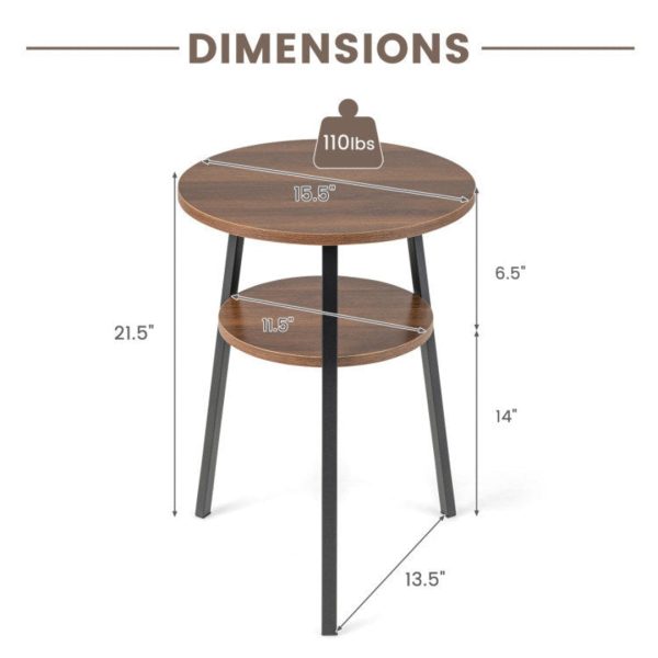 2-Tier Round End Table with Open Shelf and Triangular Metal Frame Hot on Sale