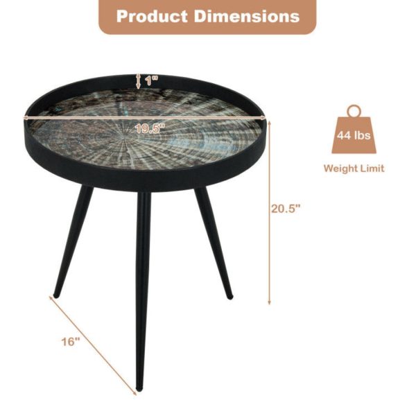 Modern Round End Table with Wooden Tray Top for Living Room Bedroom Online Hot Sale