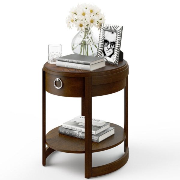 2-Tier Elliptical End Table with Drawer For Discount