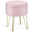 Round Velvet Storage Ottoman Footrest Stool Vanity Chair with Metal Legs Online Hot Sale