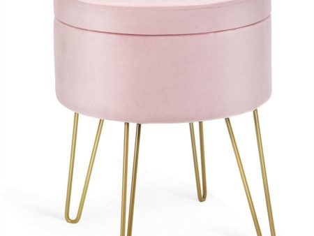 Round Velvet Storage Ottoman Footrest Stool Vanity Chair with Metal Legs Online Hot Sale