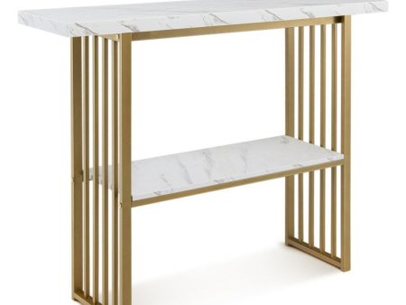 48 Inch 2-Tier Console Table with Gold Finished Frame For Sale