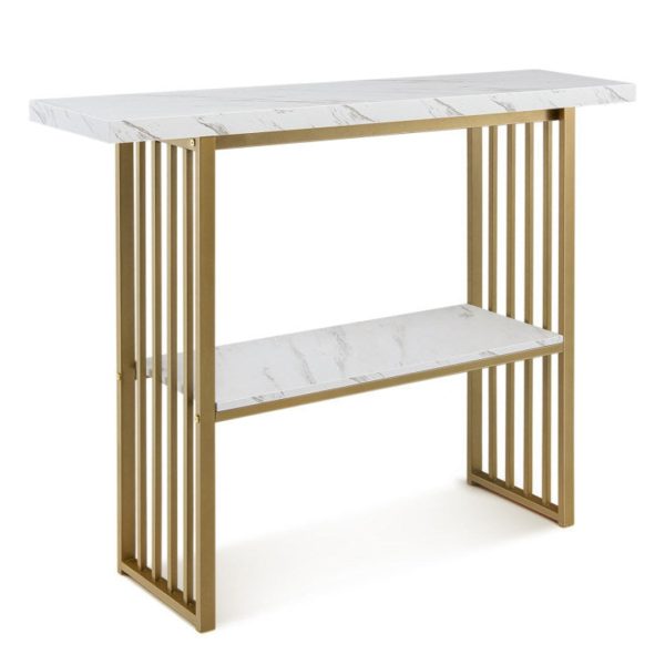 48 Inch 2-Tier Console Table with Gold Finished Frame For Sale