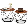 Set of 2 Modern Round Coffee Table with Pentagonal Steel Base For Sale