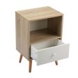 Mid-Century Wood Nightstand, Bed Sofa Side Table with Drawer and Shelf, Modern End Table for Living Room Bedroom Office,Natural and White on Sale