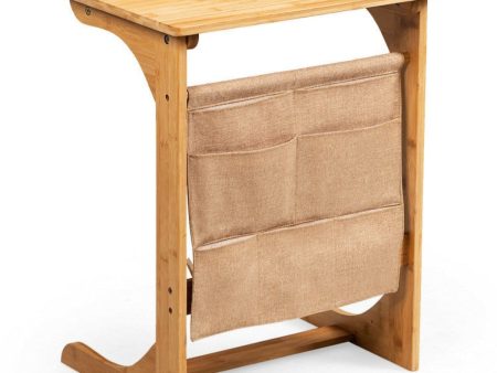 Bamboo Sofa Table End Table Bedside Table with Storage Bag For Cheap