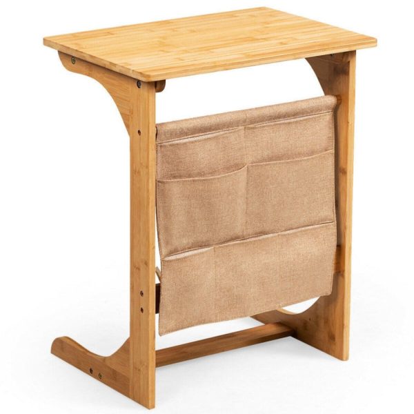 Bamboo Sofa Table End Table Bedside Table with Storage Bag For Cheap