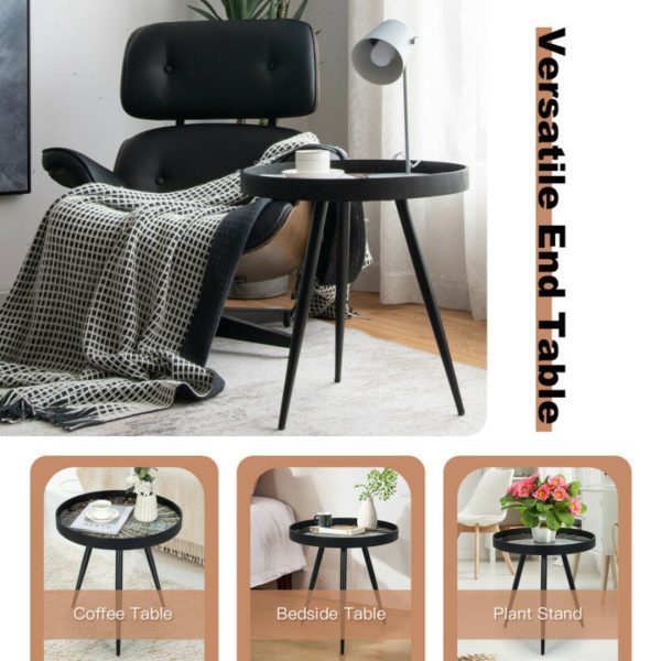 Modern Round End Table with Wooden Tray Top for Living Room Bedroom Online Hot Sale