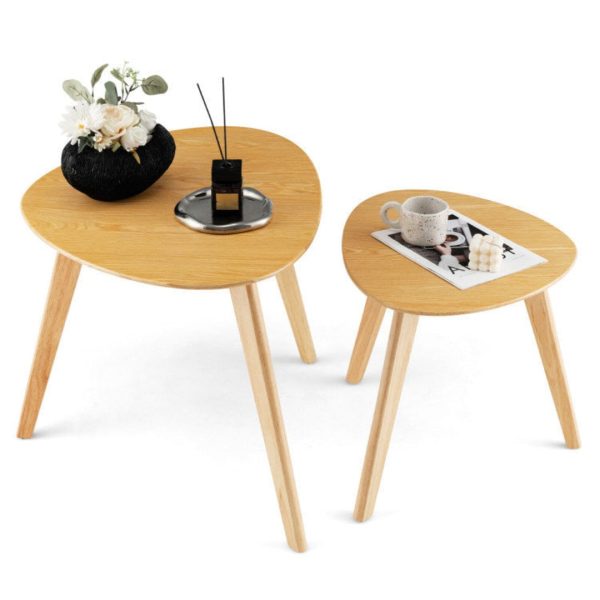 Set of 2 Triangle Modern Coffee Table Rubber Wood for Living Room For Sale