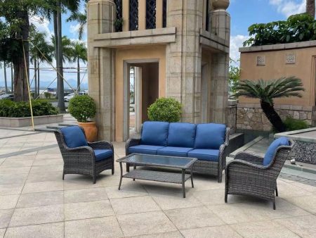 4-Piece Metal Frame Wicker Patio Conversation Set w  Olefin Cushions For Sale