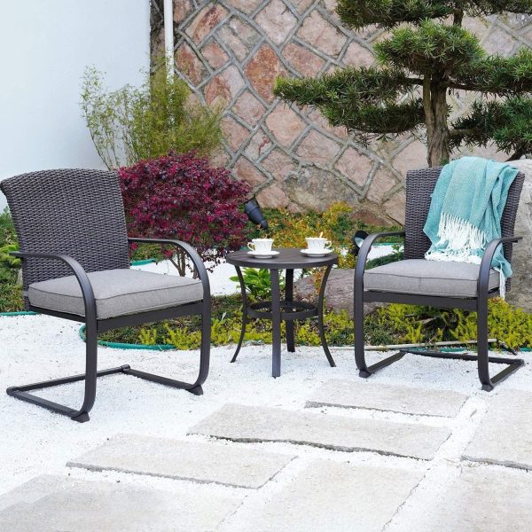 Grand patio 3 Piece Outdoor Bistro Set with Cushioned Wicker Spring Chairs and Metal Side Table Online