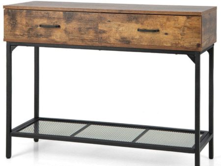 2 Drawers Industrial Console Table with Steel Frame for Small Space For Cheap