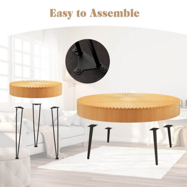 2 Set of Wooden Coffee Table with Metal Legs and Adjustable Foot Pads Discount