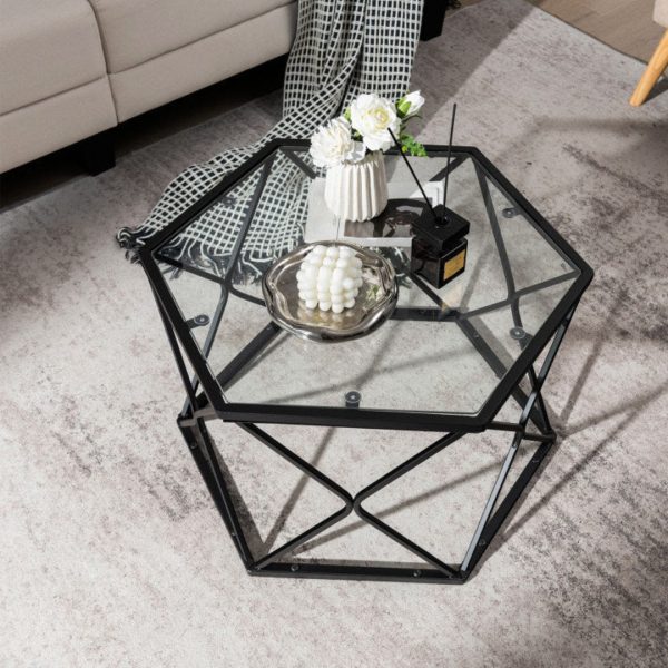 Modern Accent Geometric Glass Coffee Table Cheap