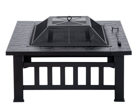 U-style Outdoor Metal Wood Burning Square Fire Pit with Spark Screen, Log Poker and Cover RT Hot on Sale