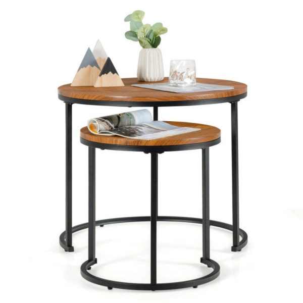 Set of 2 Modern Round Stacking Nesting Coffee Tables Online Hot Sale