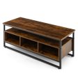 3-Tier Industrial Style Coffee Table with Open Shelf and 3 Storage Cubbies For Discount