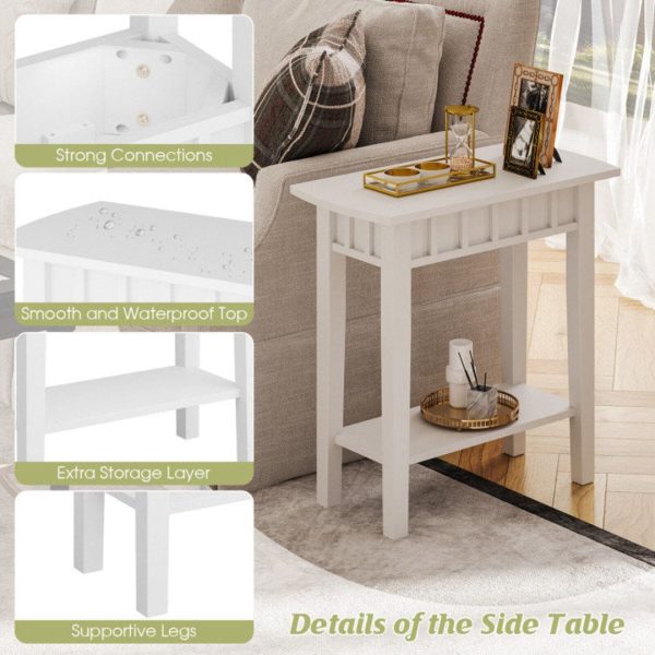 2-Tier Narrow Wood End Table with Storage Shelf for Small Spaces Fashion