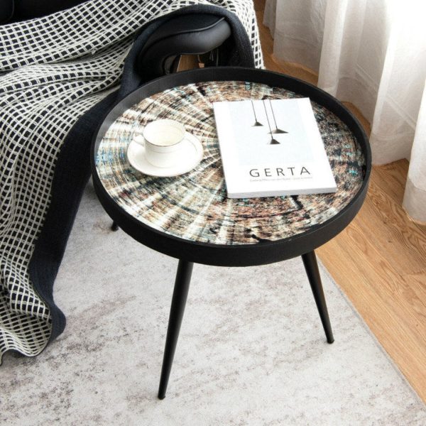 Modern Round End Table with Wooden Tray Top for Living Room Bedroom Online Hot Sale