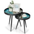 Set of 2 Stylish Nesting End Tables with Wooden Tray Top and Steel Legs Hot on Sale