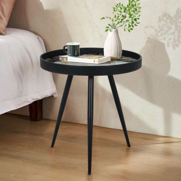 Modern Round End Table with Wooden Tray Top for Living Room Bedroom Online Hot Sale