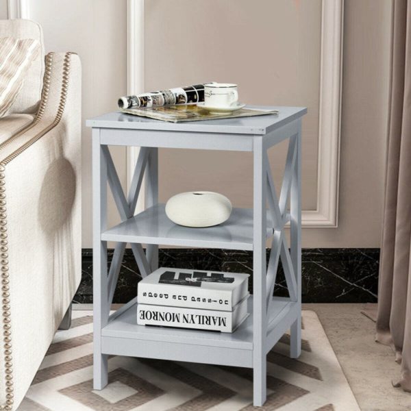 3-Tier Nightstand End Table with X Design Storage Online Hot Sale