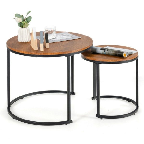 Set of 2 Modern Round Stacking Nesting Coffee Tables Online Hot Sale