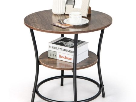 2-Tier Round End Table with Open Storage Shelf and Sturdy Metal Frame Sale