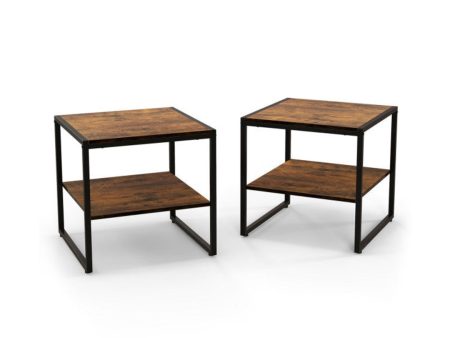 2 Pieces Industrial 2-Tier Side Table Set with Open Shelf Online now