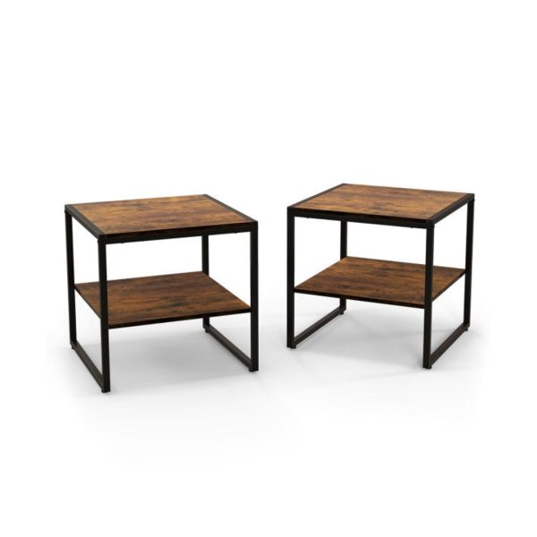 2 Pieces Industrial 2-Tier Side Table Set with Open Shelf Online now