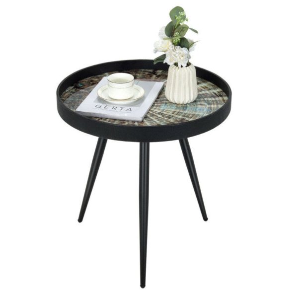 Modern Round End Table with Wooden Tray Top for Living Room Bedroom Online Hot Sale