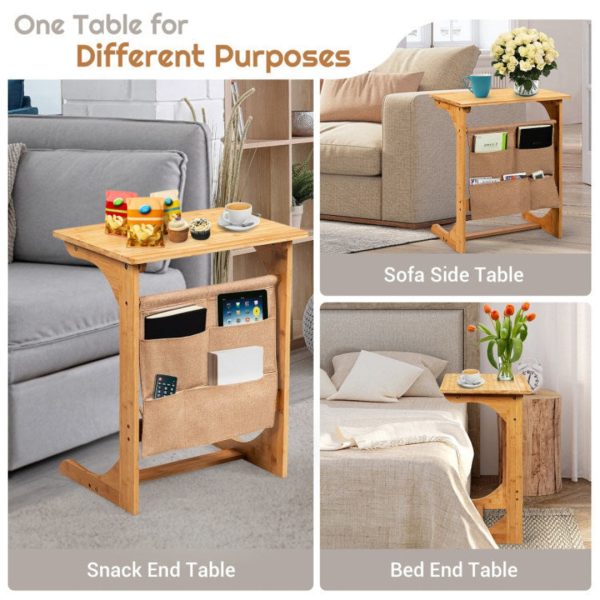 Bamboo Sofa Table End Table Bedside Table with Storage Bag For Cheap