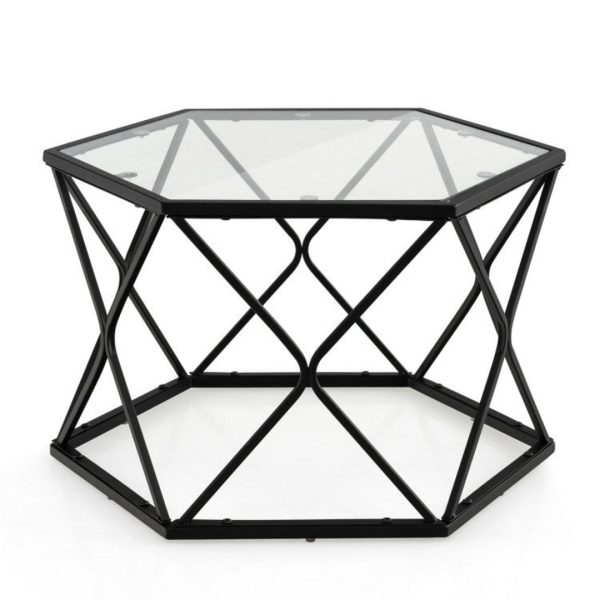 Modern Accent Geometric Glass Coffee Table Cheap