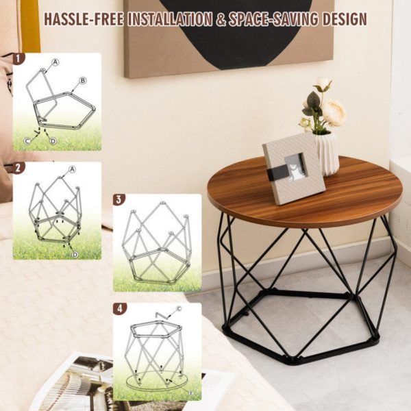 Set of 2 Modern Round Coffee Table with Pentagonal Steel Base For Sale