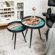 Set of 2 Stylish Nesting End Tables with Wooden Tray Top and Steel Legs Hot on Sale